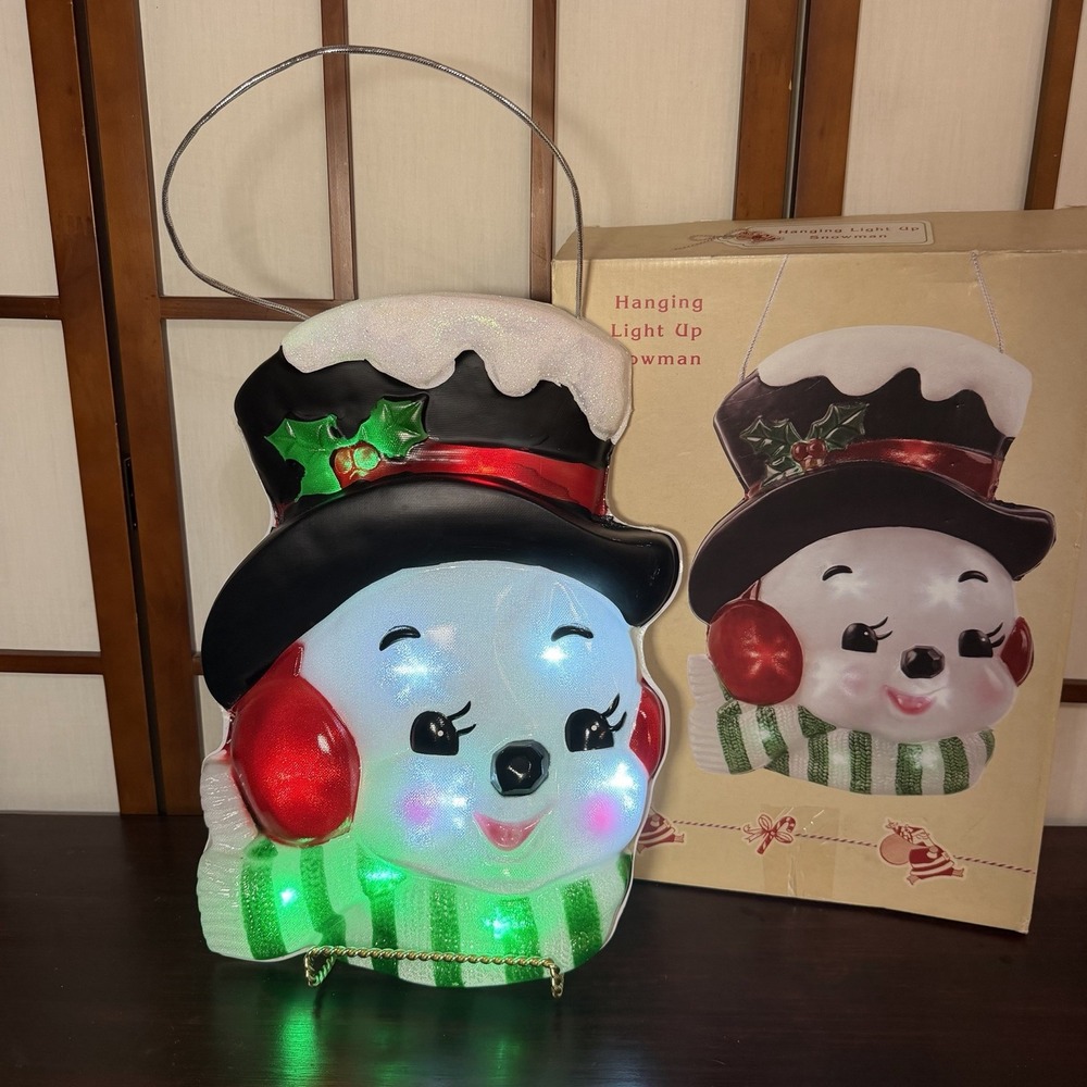 Cracker Barrel Christmas Light Up snowman Hanging Decoration Vintage Design